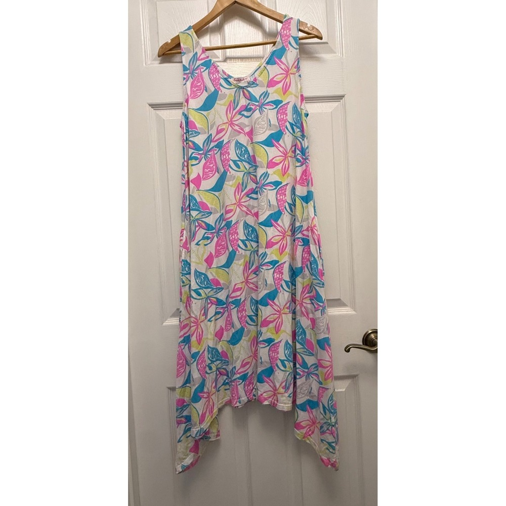 Fresh Produce Dress Womens L White Beachside Blooms Lydia D Floral Handkerchief